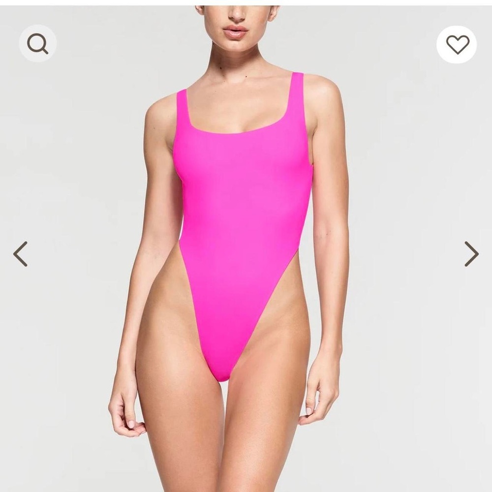 SKIMS Pink One Piece Swimsuit High-Cut Scoop Neck